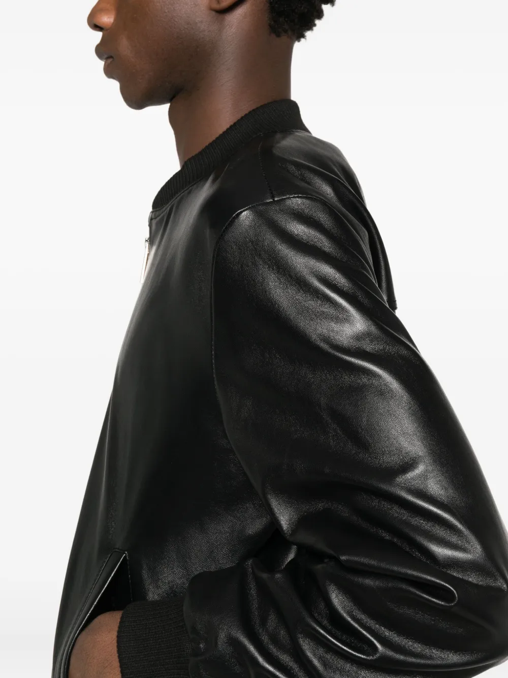 Medeea Leather Bomber Jacket In Black