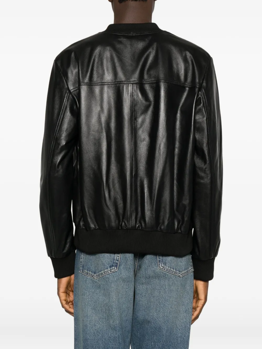 Medeea Leather Bomber Jacket In Black