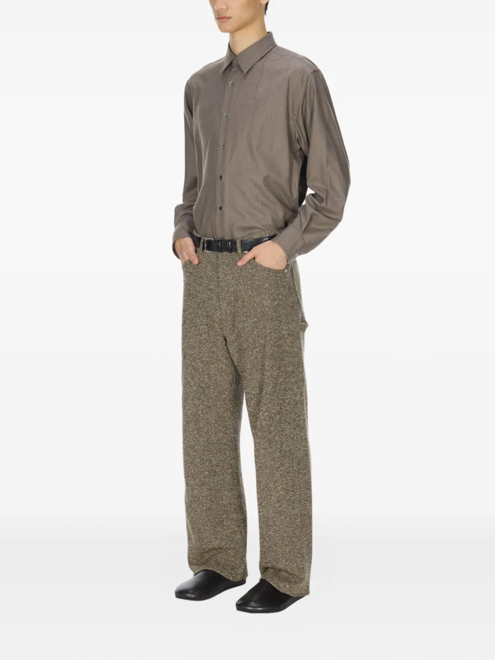 Auralee Ultra-fine Velvet Wool Shirt In Brown