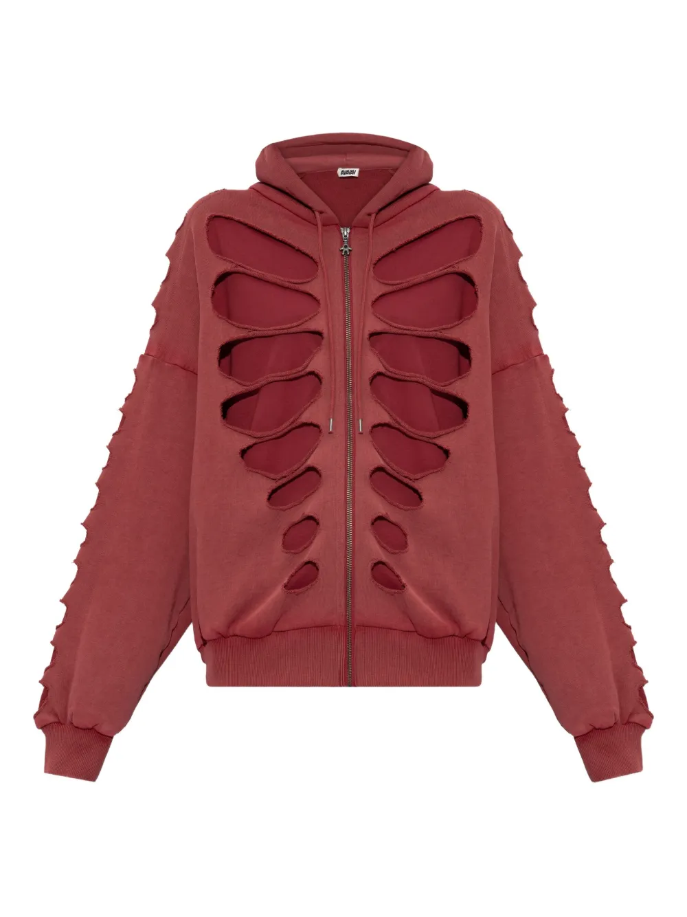 Avavav Shoulderless Cut-out Zip-up Hoodie In Red
