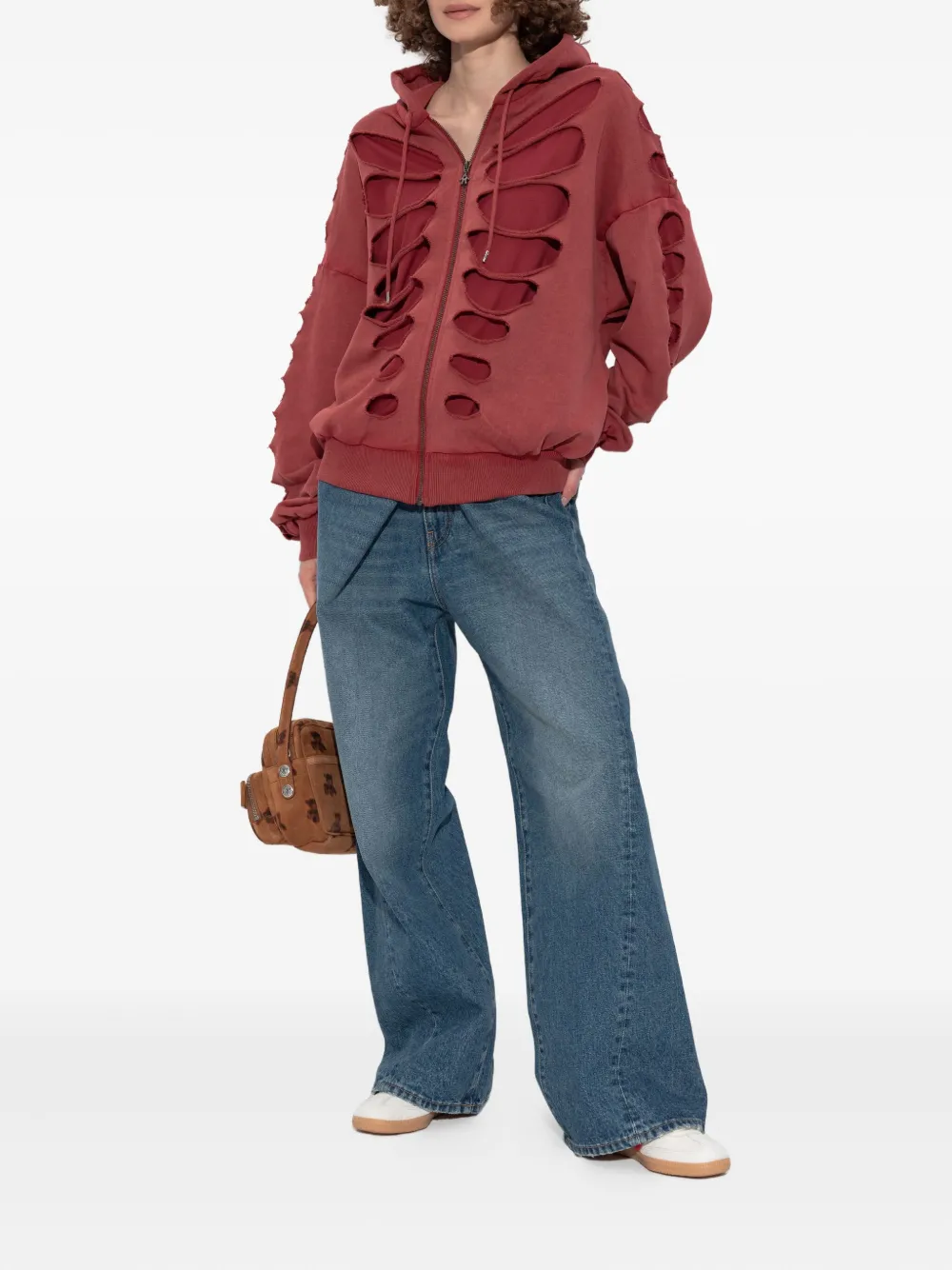 Avavav Shoulderless Cut-out Zip-up Hoodie In Red
