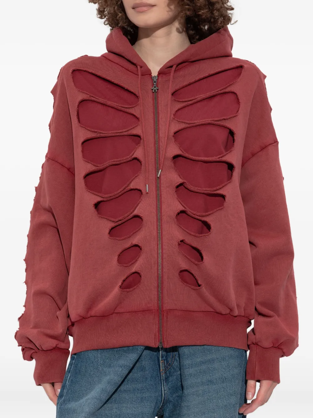 Avavav Shoulderless Cut-out Zip-up Hoodie In Red