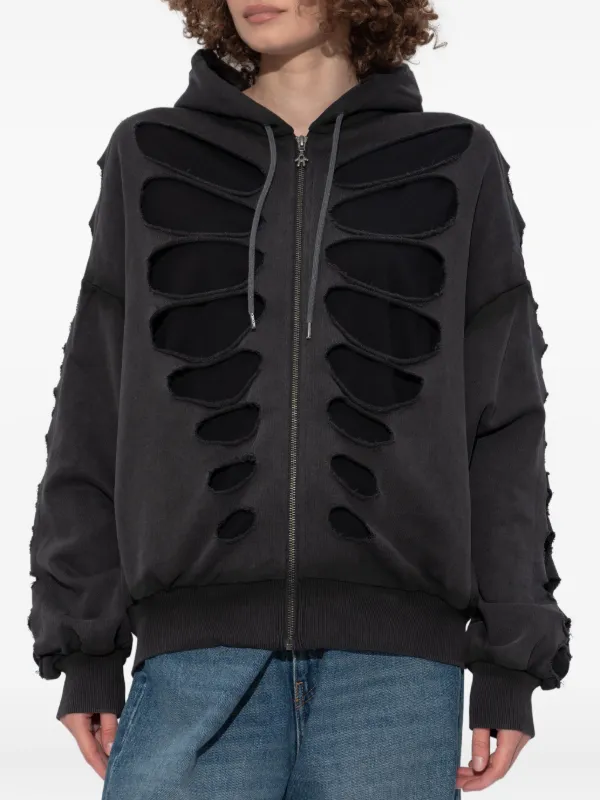  avavav ショルダーレスフーディ パーカー 黒 XL AVAVAV Shoulderless カットアウト パーカー | グレー | FARFETCH JP