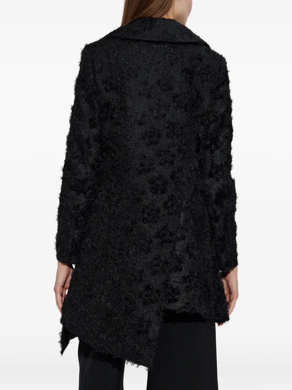 Comme Des Garçons Comme Des Garçons Asymmetrische jas met geborduurde bloemen Zwart