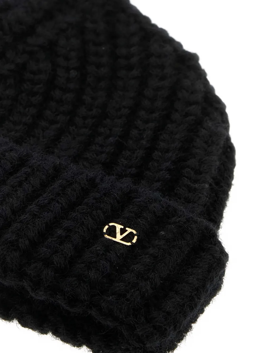 Valentino Cozy Wool Beanie Turn-up Brim In Black