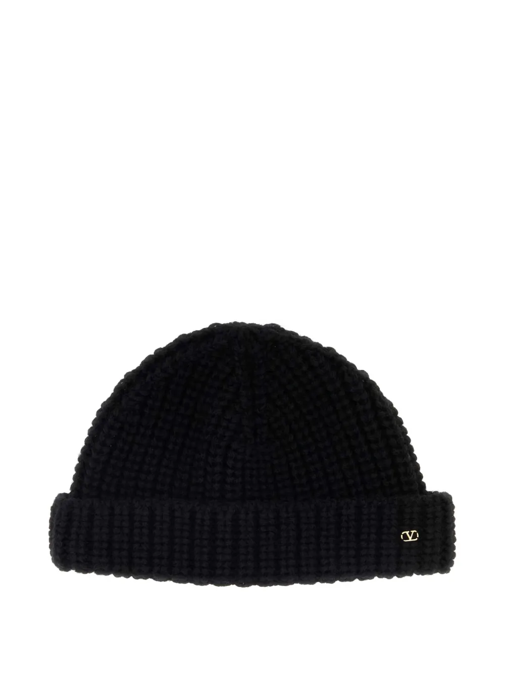 Valentino Cozy Wool Beanie Turn-up Brim In Black