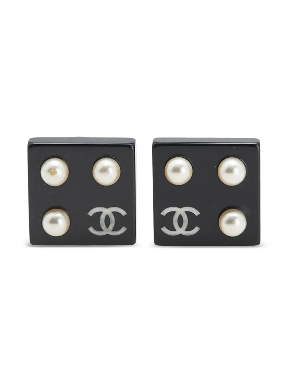 CHANEL Pre-Owned 2003 スクエア アクリル＆フォーパール クリップオン コスチューム イヤリング - ブラック