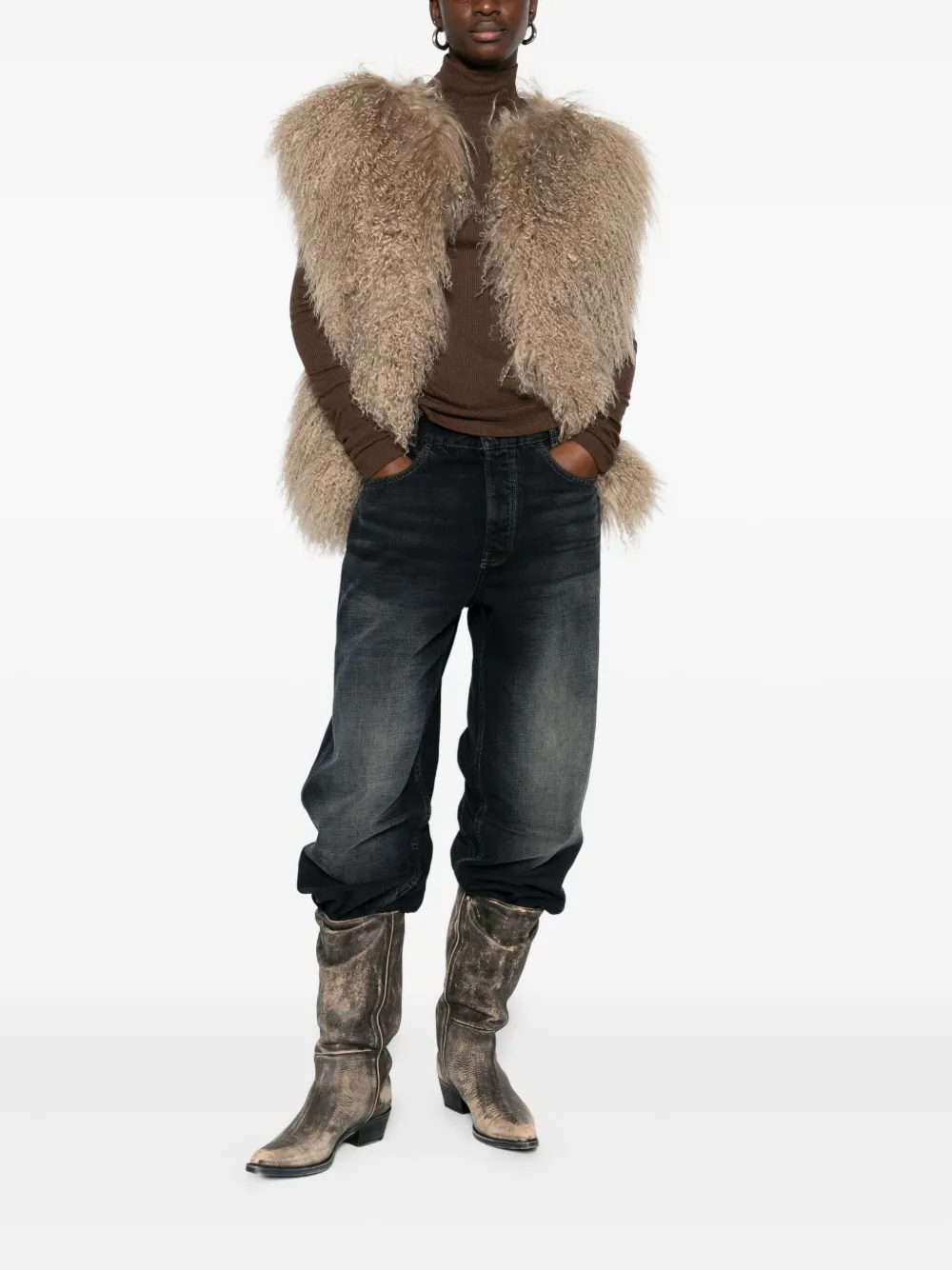 Halfboy Shaggy-texture Sleeveless Coat In Neutral