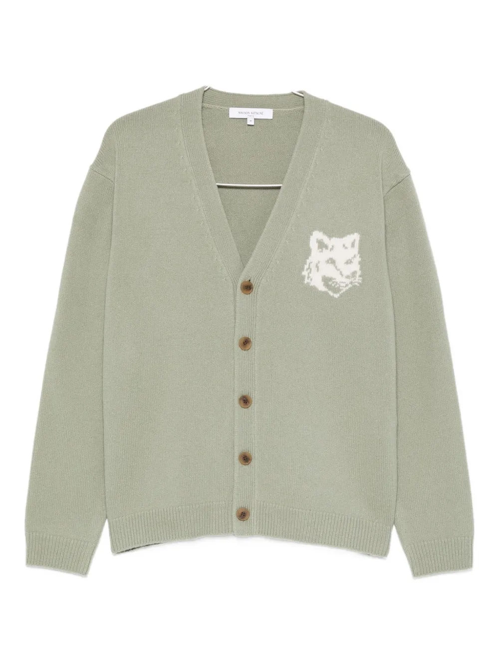 Maison Kitsuné fox-detail merino-wool cardigan - グリーン Maison Kitsuné fox-detail merino-wool cardigan - グリーン
