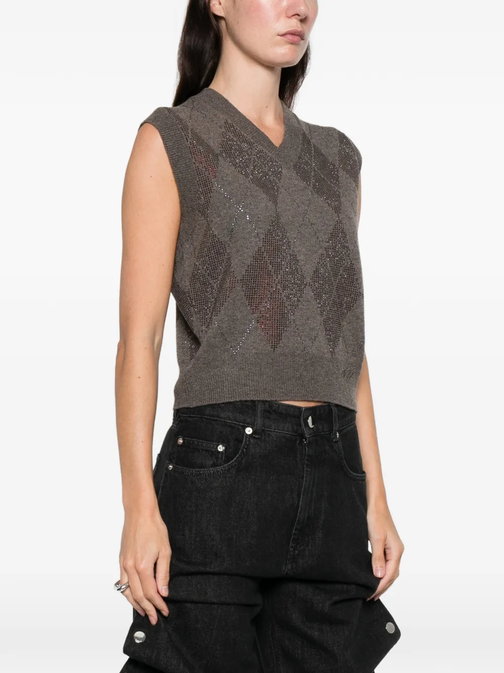Alexander Wang Vest met argyle patroon en V-hals Bruin