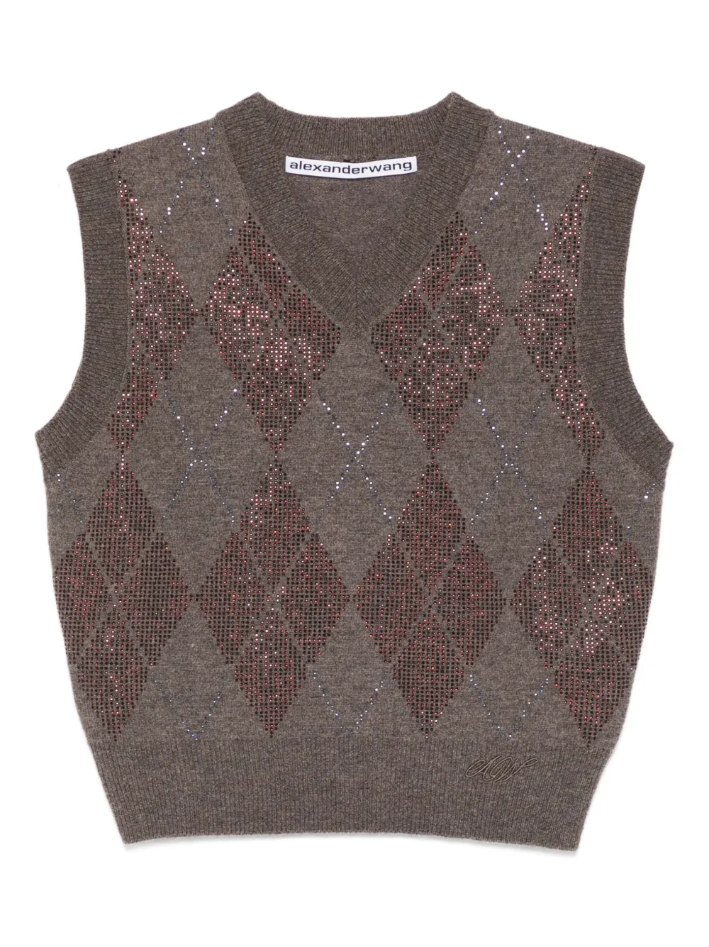 Alexander Wang Argyle V-neck Vest In Brown