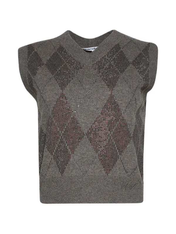 Alexander Wang Argyle V-neck Vest in Brown