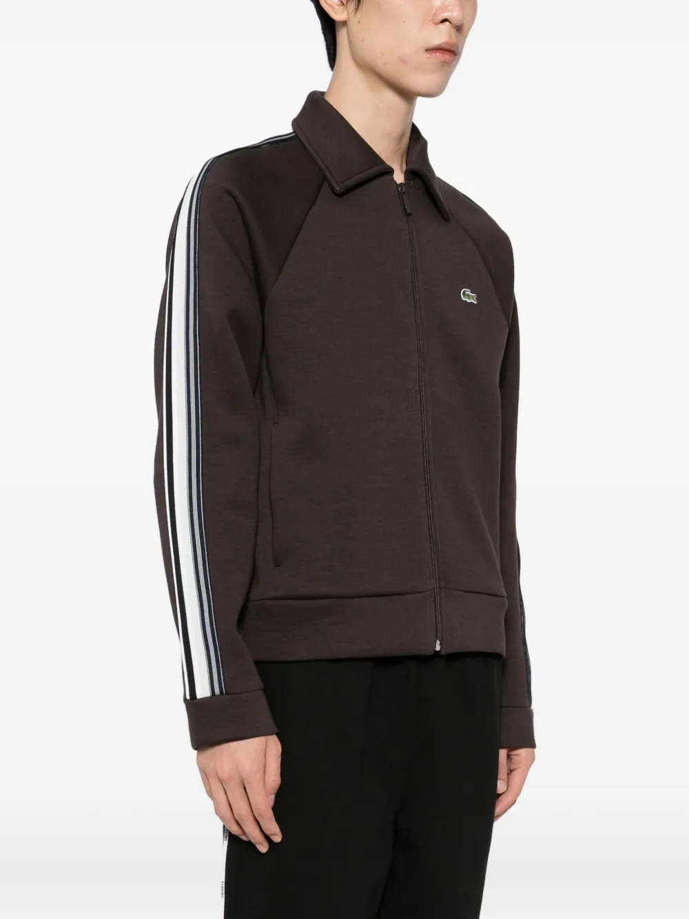  Lacoste Stripe Zip Shirt - Brown 