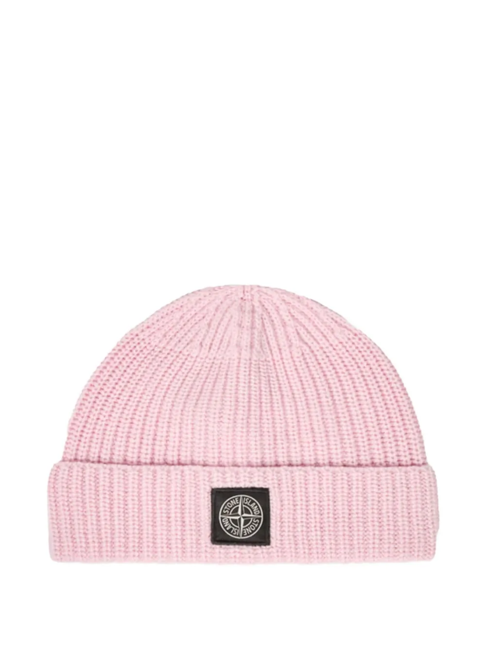 Stone Island Ribbed Logo-patch Beanie In Pink