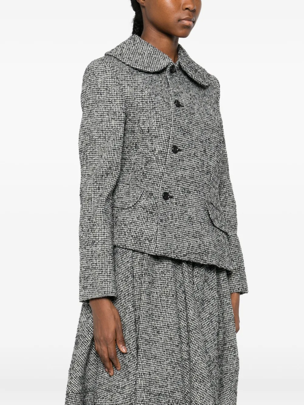 Comme Des Garçons Asymmetric Houdstooth Jacket In Gray
