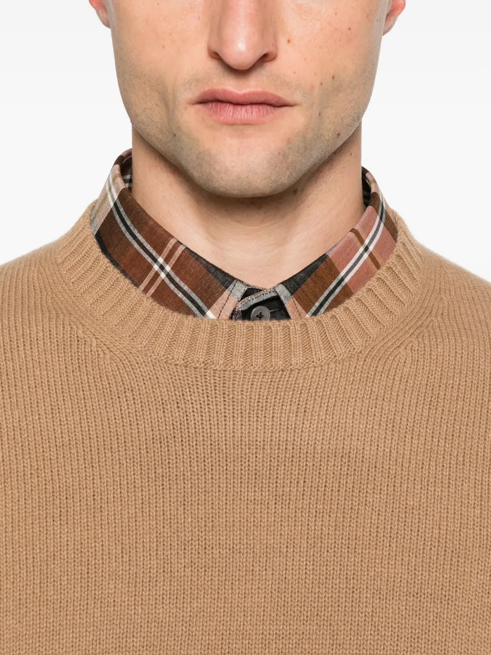 Seven Gauge Crew-neck Wool Jumper In Brown