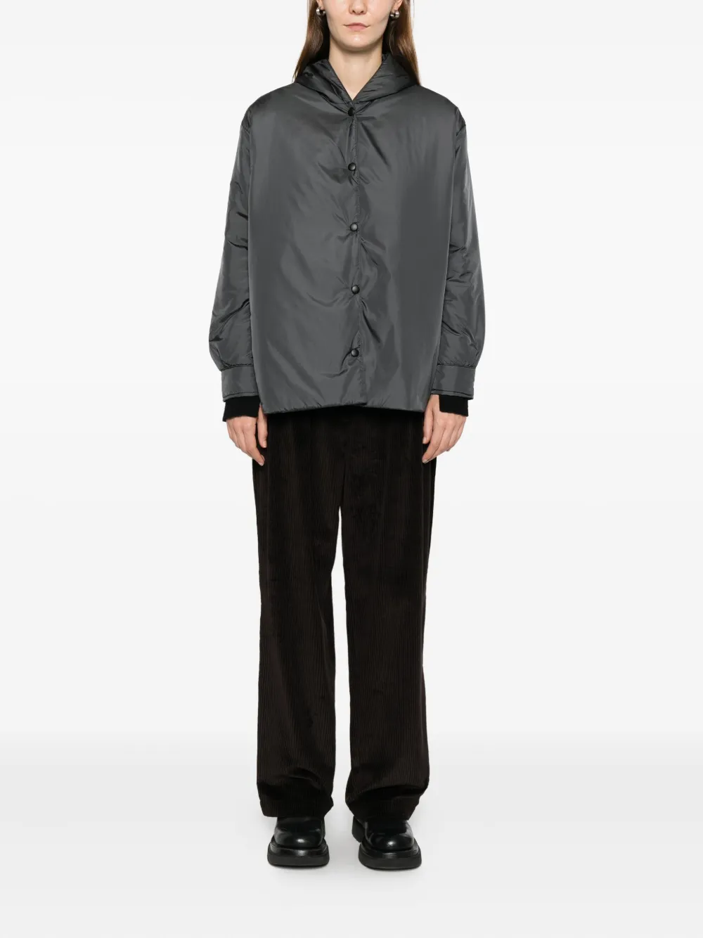 Aspesi Hooded Buttoned Coat In Gray