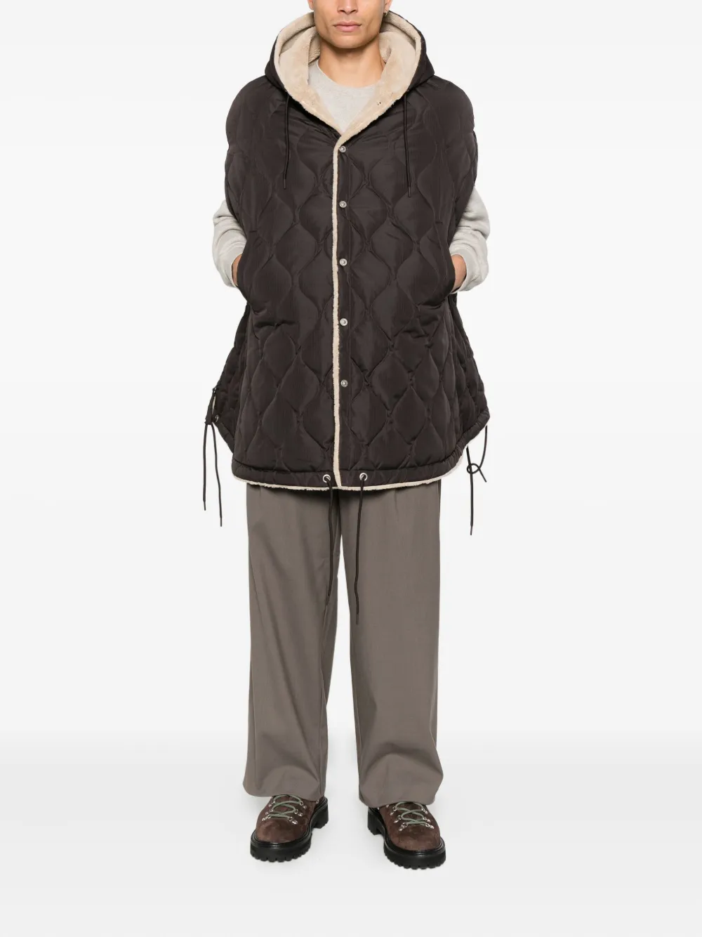Taion Quilted Hooded Cape In Brown