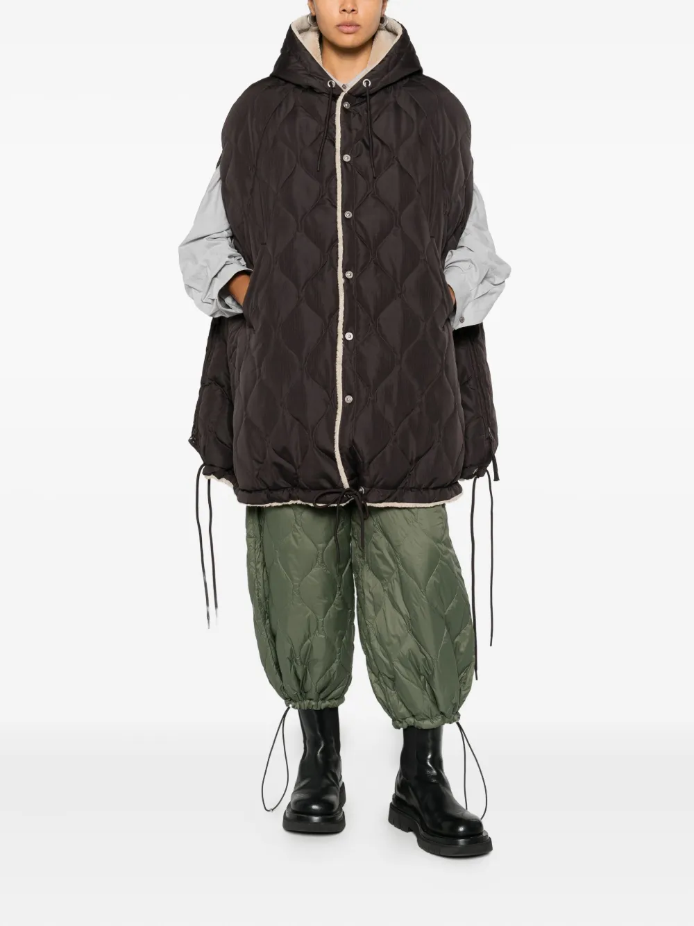 Taion Quilted Hooded Cape In Brown
