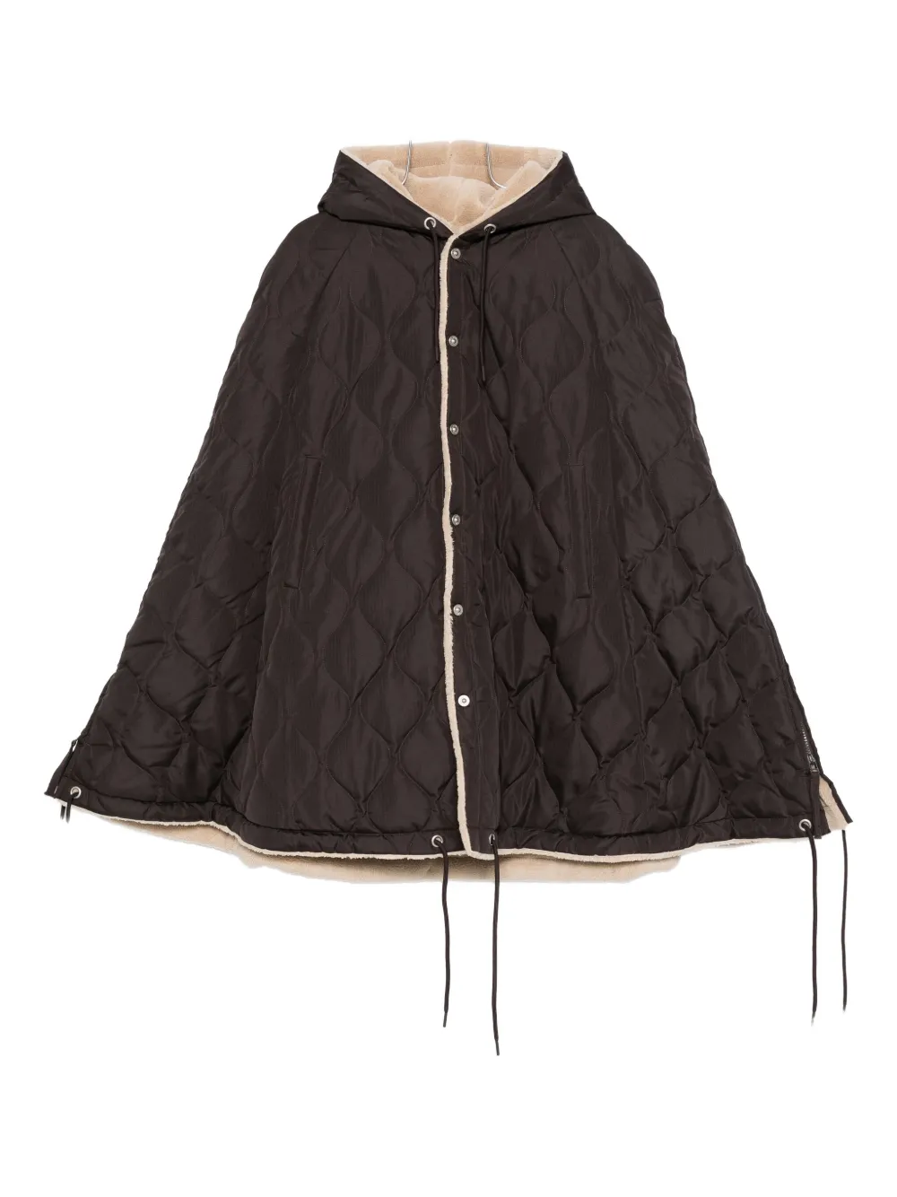 Taion Quilted Hooded Cape In Brown