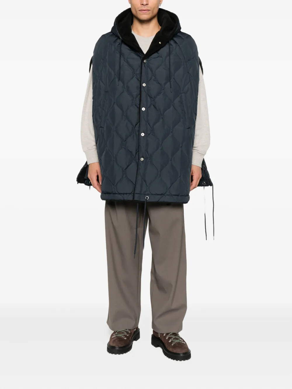 Taion Quilted Hooded Cape In Black