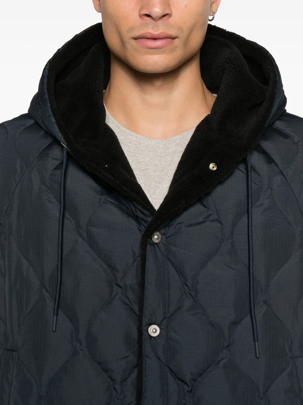 Taion Quilted Hooded Cape In Black