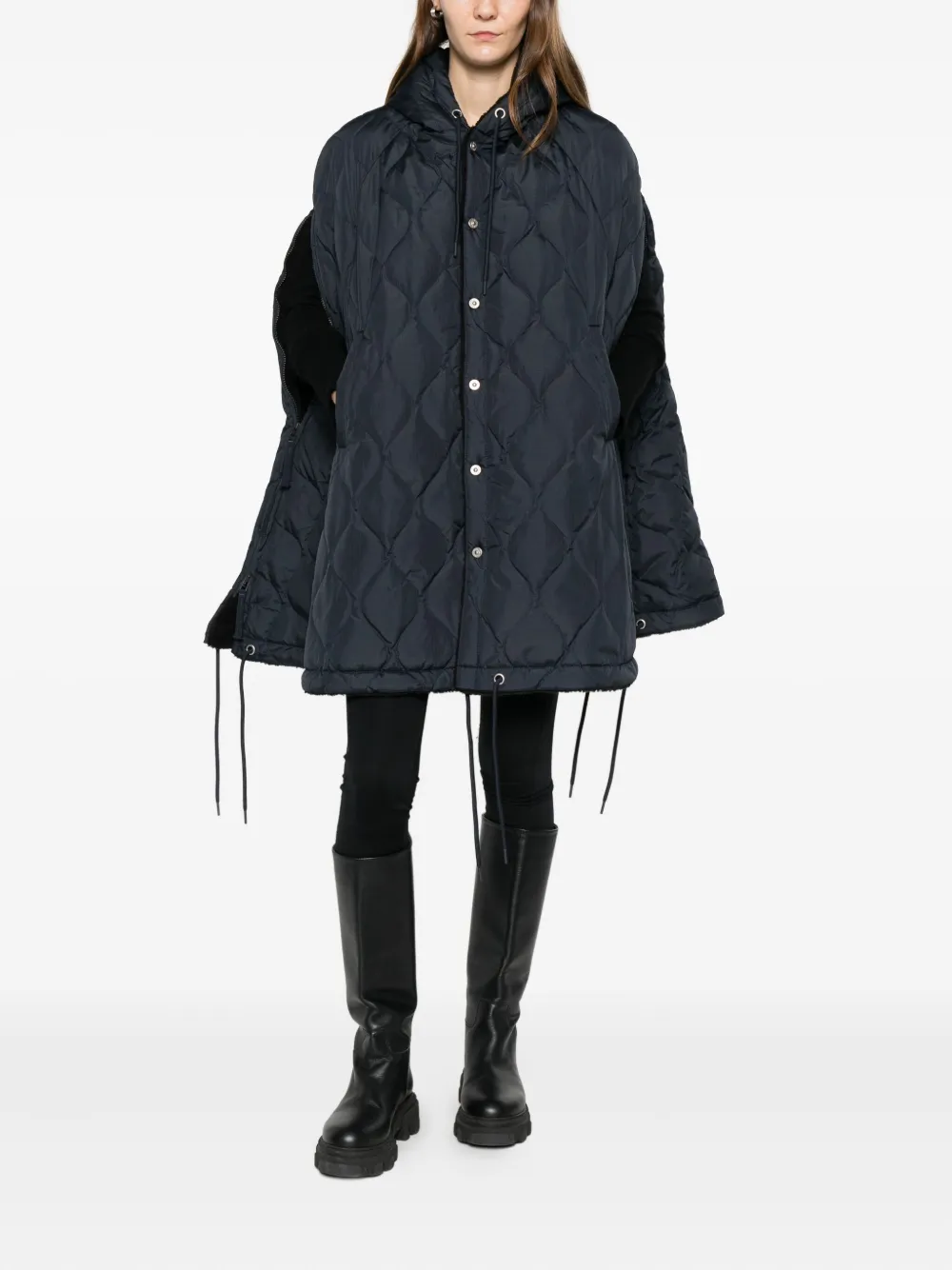 Taion Quilted Hooded Cape In Black