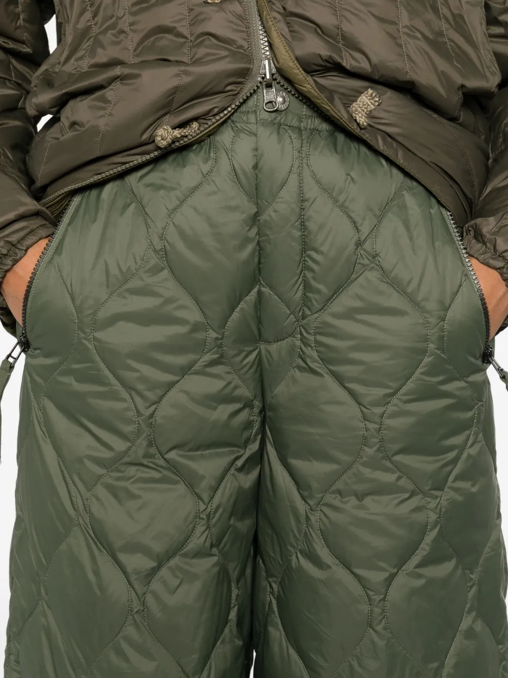 Taion Quilted Zip Trousers In Green