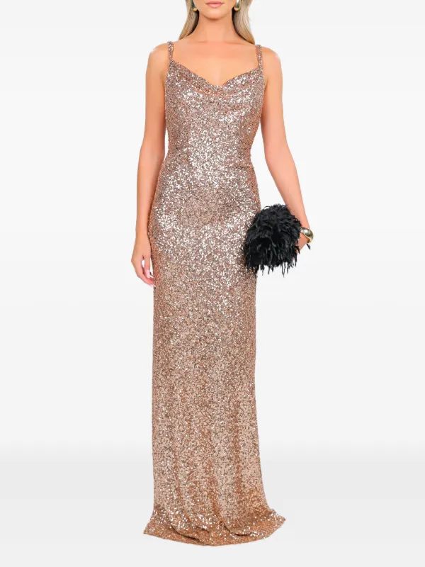 slim fit dress slacks Micaela High Split Sequin Maxi Dress Gold Selfie Leslie