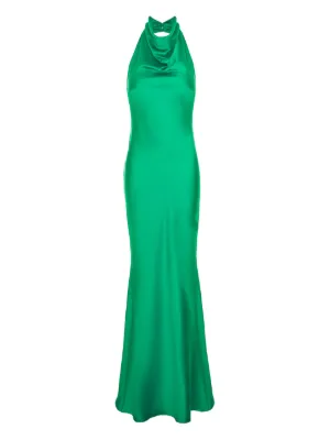 green emerald velvet dress Roma Olive Green Halter Neck Bridesmaid Dress
