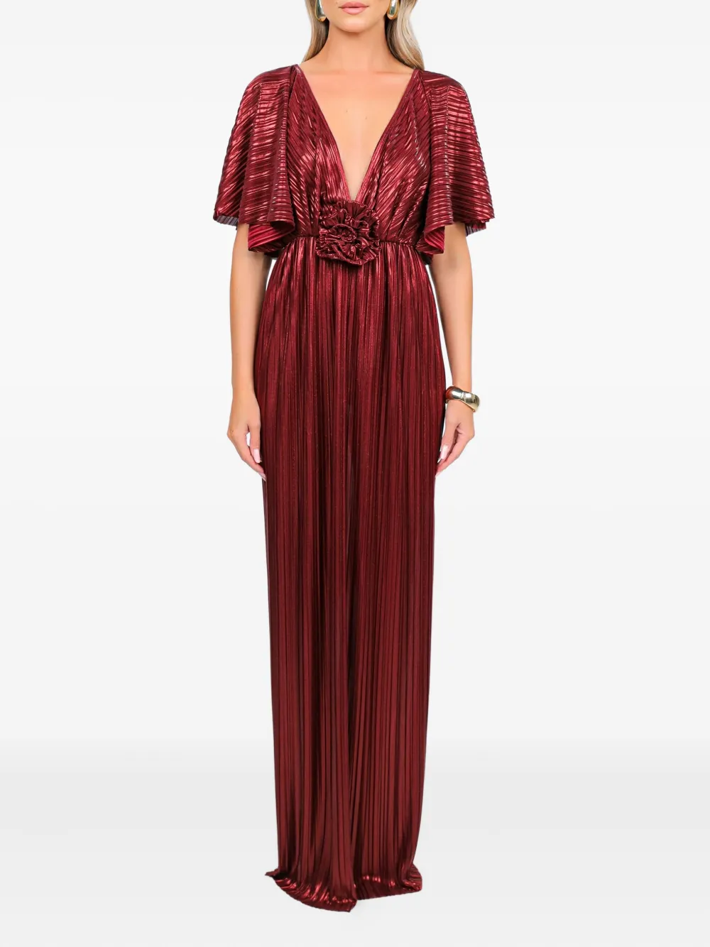 ROSERRY Florence geplooide maxi-jurk met bloemen - Rood