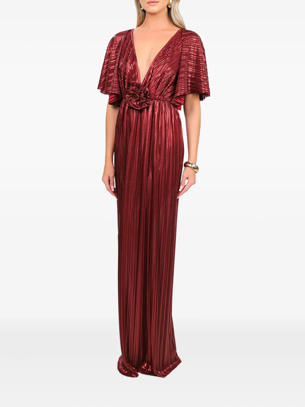 ROSERRY Florence geplooide maxi-jurk met bloemen Rood
