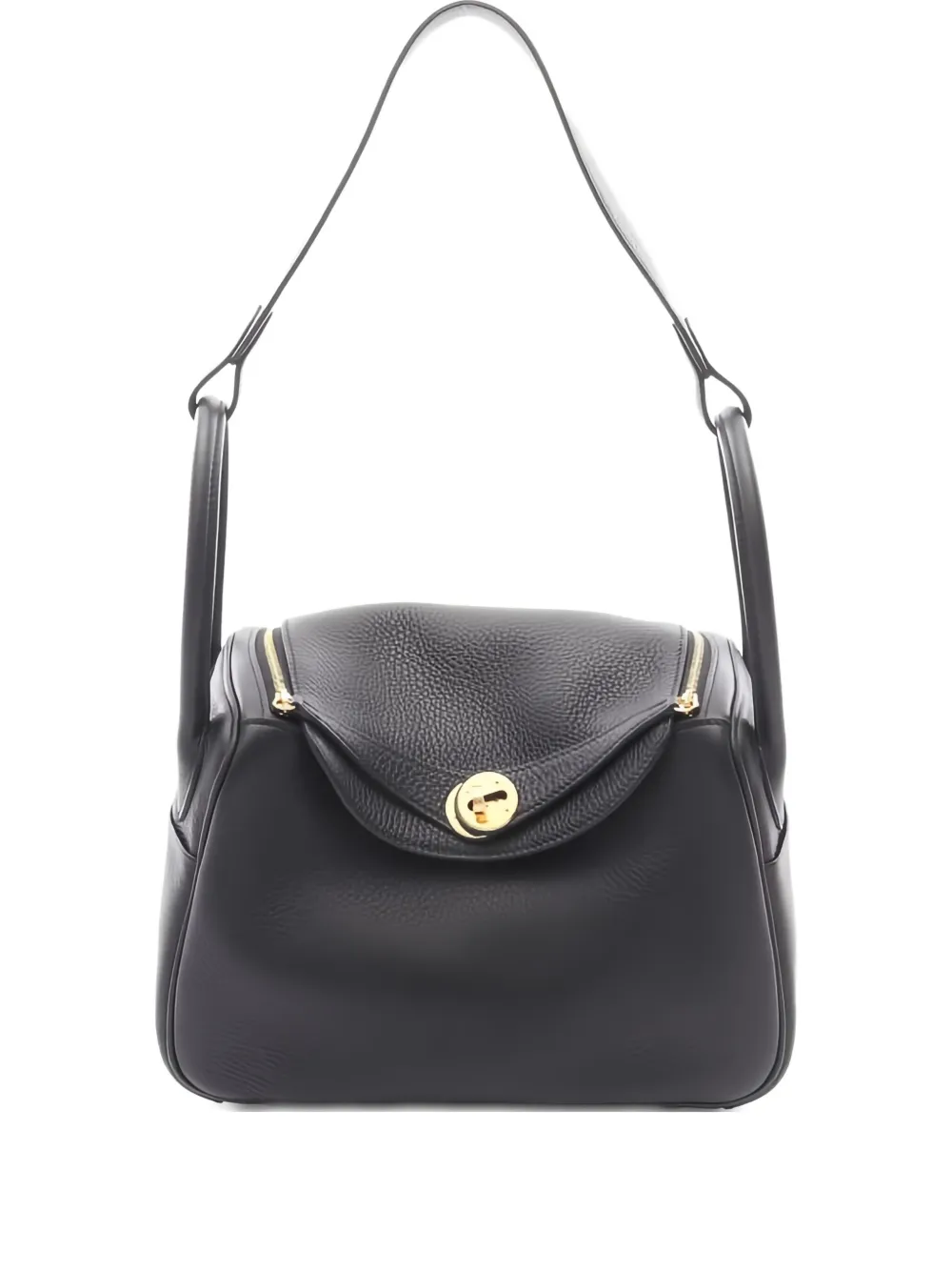 Pre-owned Hermes 2025 Lindy 26 Leather Shoulder Bag In Black