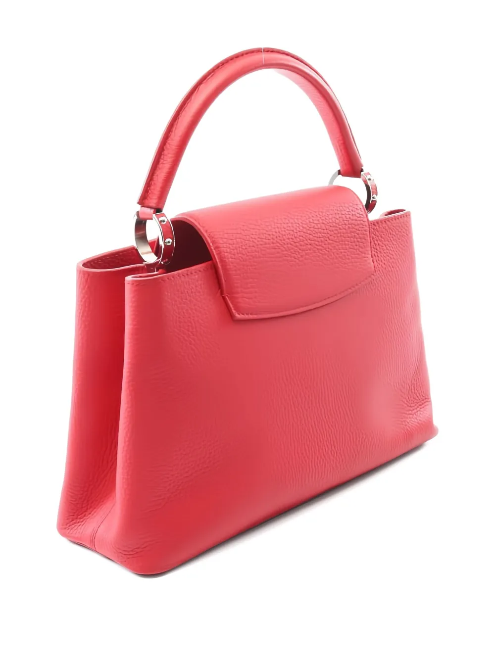 Pre-owned Louis Vuitton 2017 Capucines Pm Logo-plaque Tote Bag In Red