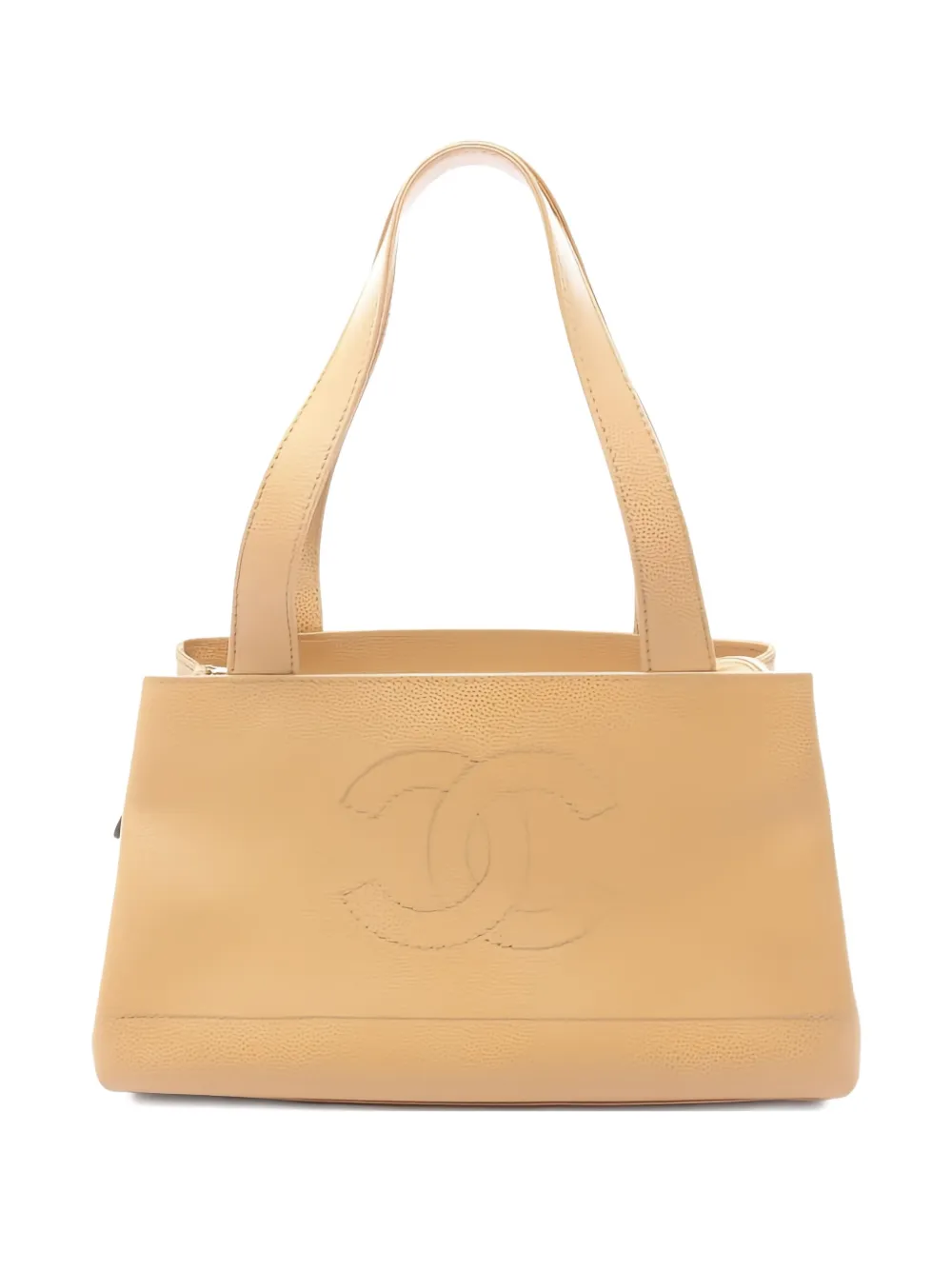 Pre-owned Chanel 2002-2003 Coco Mark Caviar Skin Tote Bag In Neutral