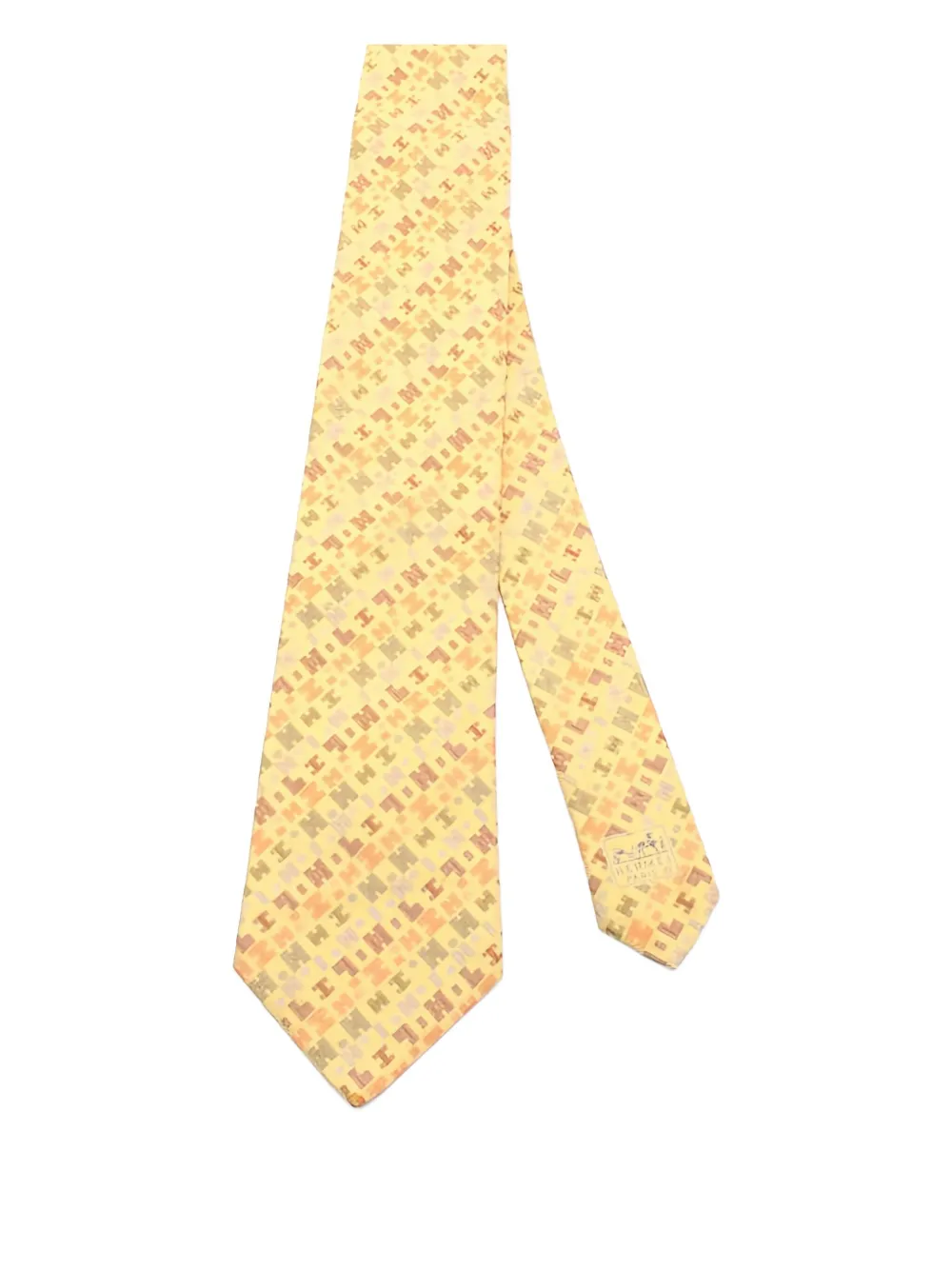 Pre-owned Hermes 2000s Patterned Silk Tie In Yellow