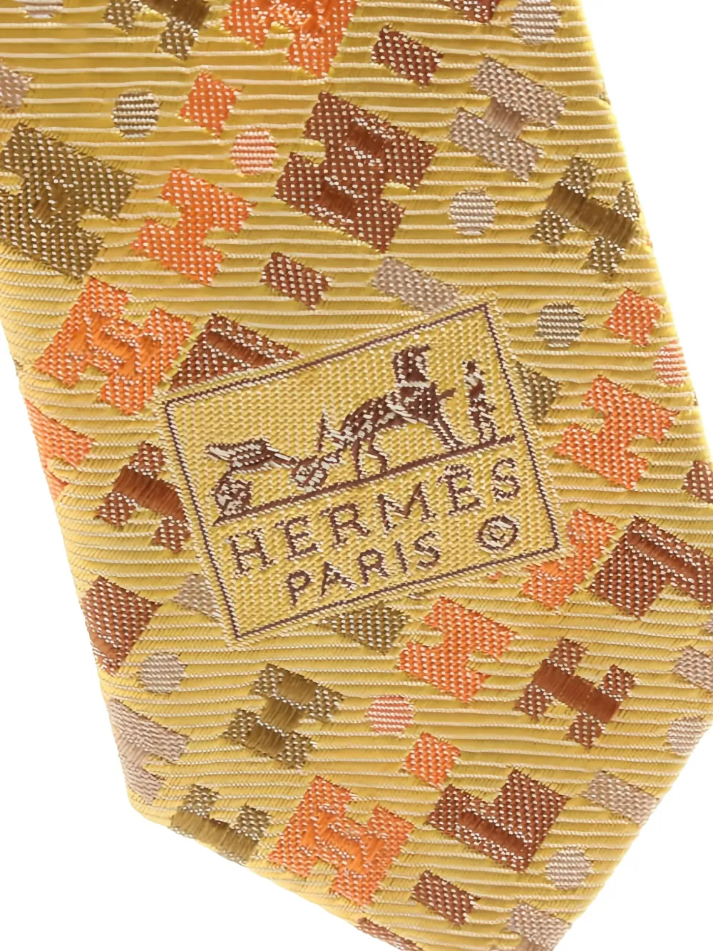 Pre-owned Hermes 2000s Patterned Silk Tie In Yellow