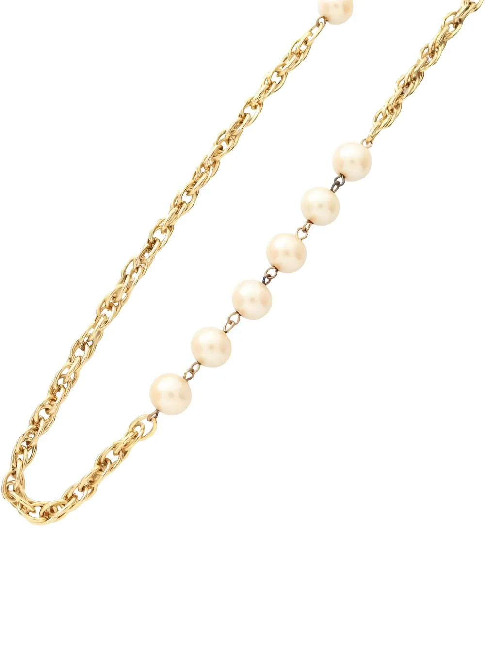 Pre-owned Chanel 1986-1988 Pearl Chain Necklace In Gold