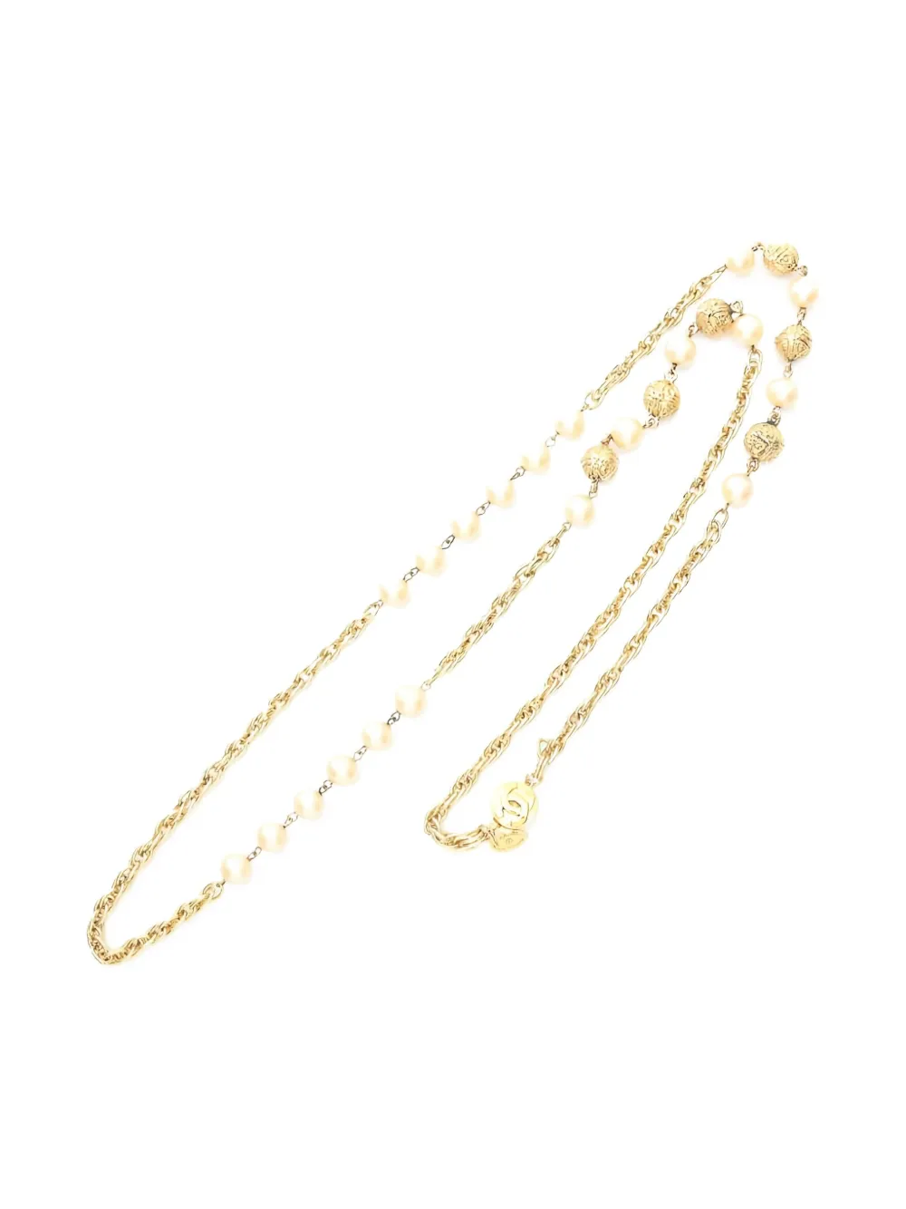 Pre-owned Chanel 1986-1988 Pearl Chain Necklace In Gold