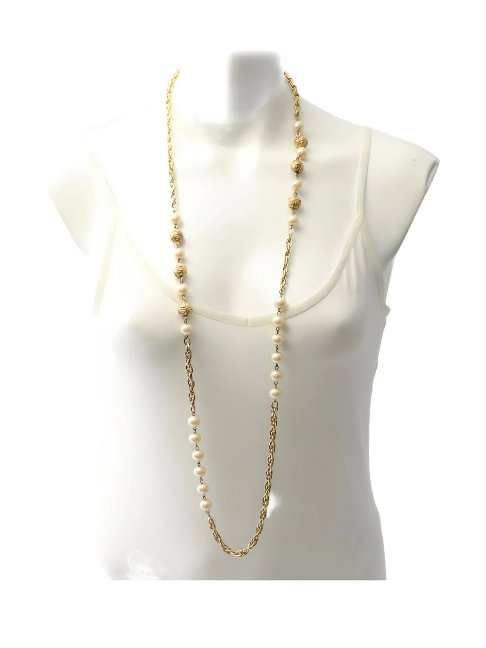 Pre-owned Chanel 1986-1988 Pearl Chain Necklace In Gold