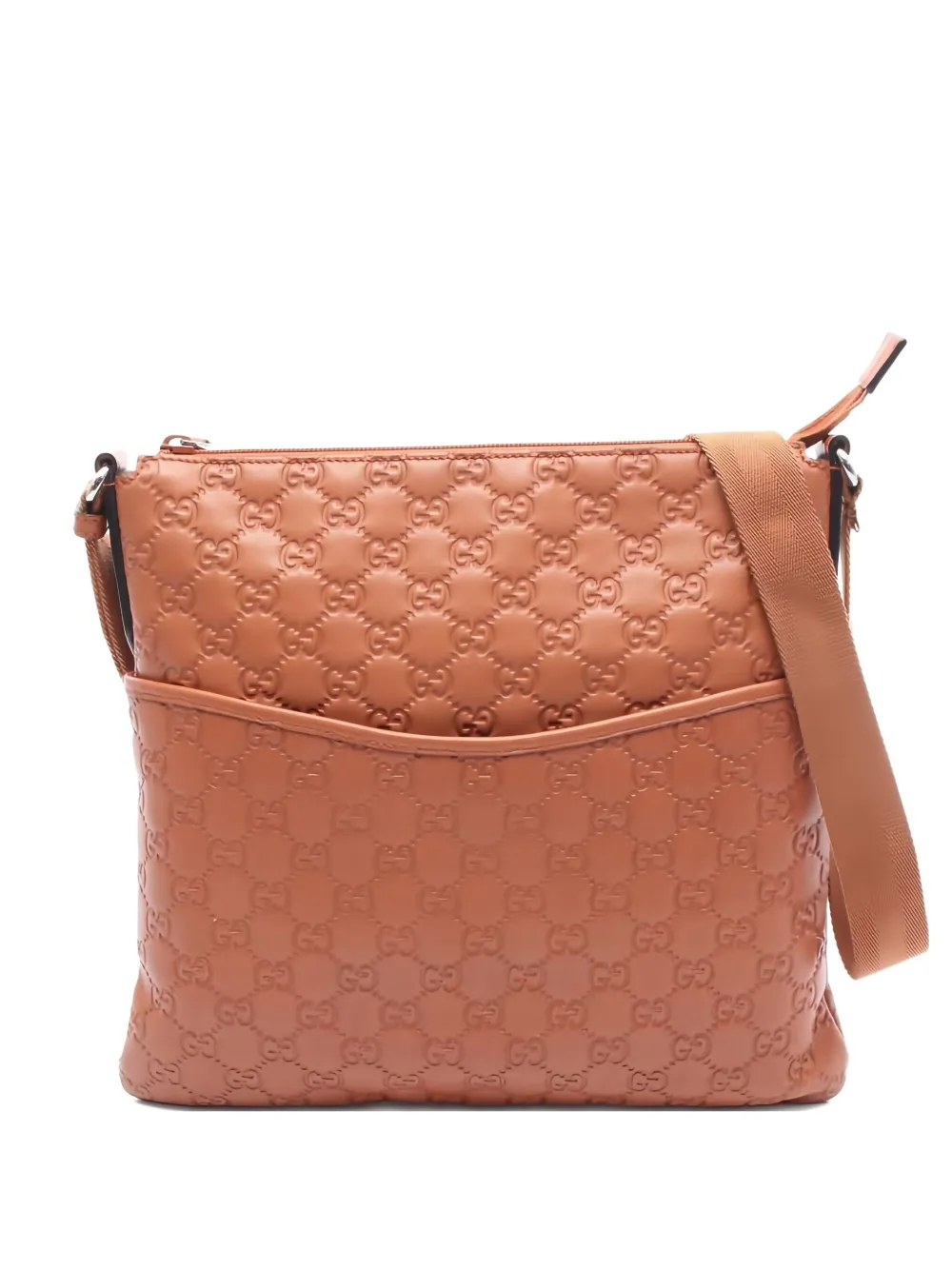 Pre-owned Gucci 2000s Sima Embossed Leather Shoulder Bag In Brown