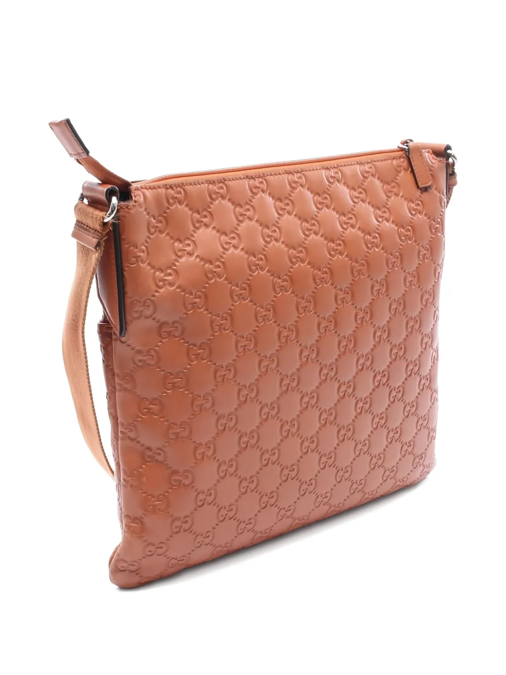 Pre-owned Gucci 2000s Sima Embossed Leather Shoulder Bag In Brown