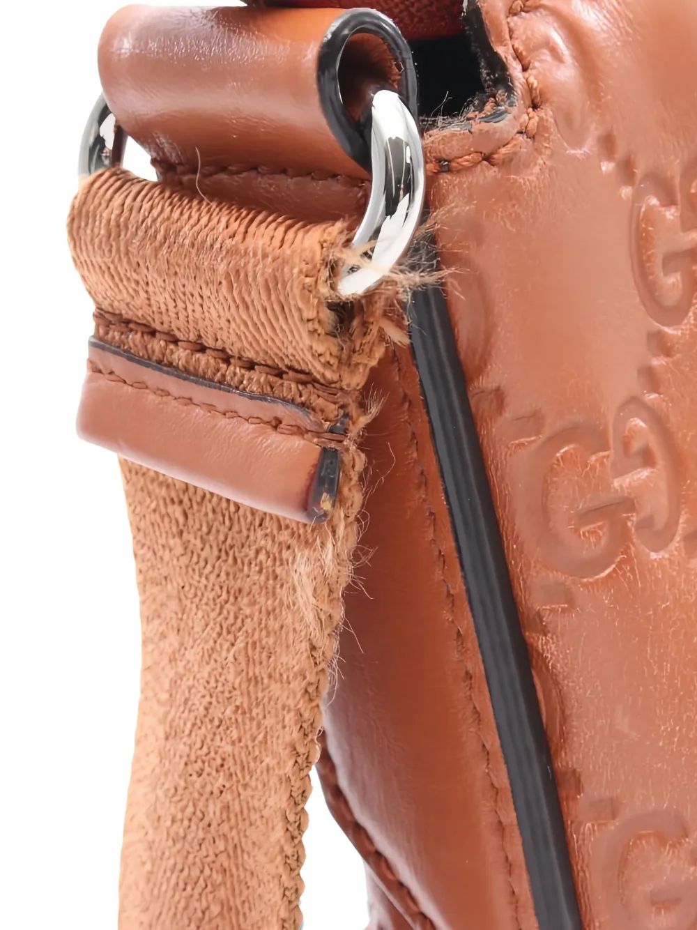 Pre-owned Gucci 2000s Sima Embossed Leather Shoulder Bag In Brown