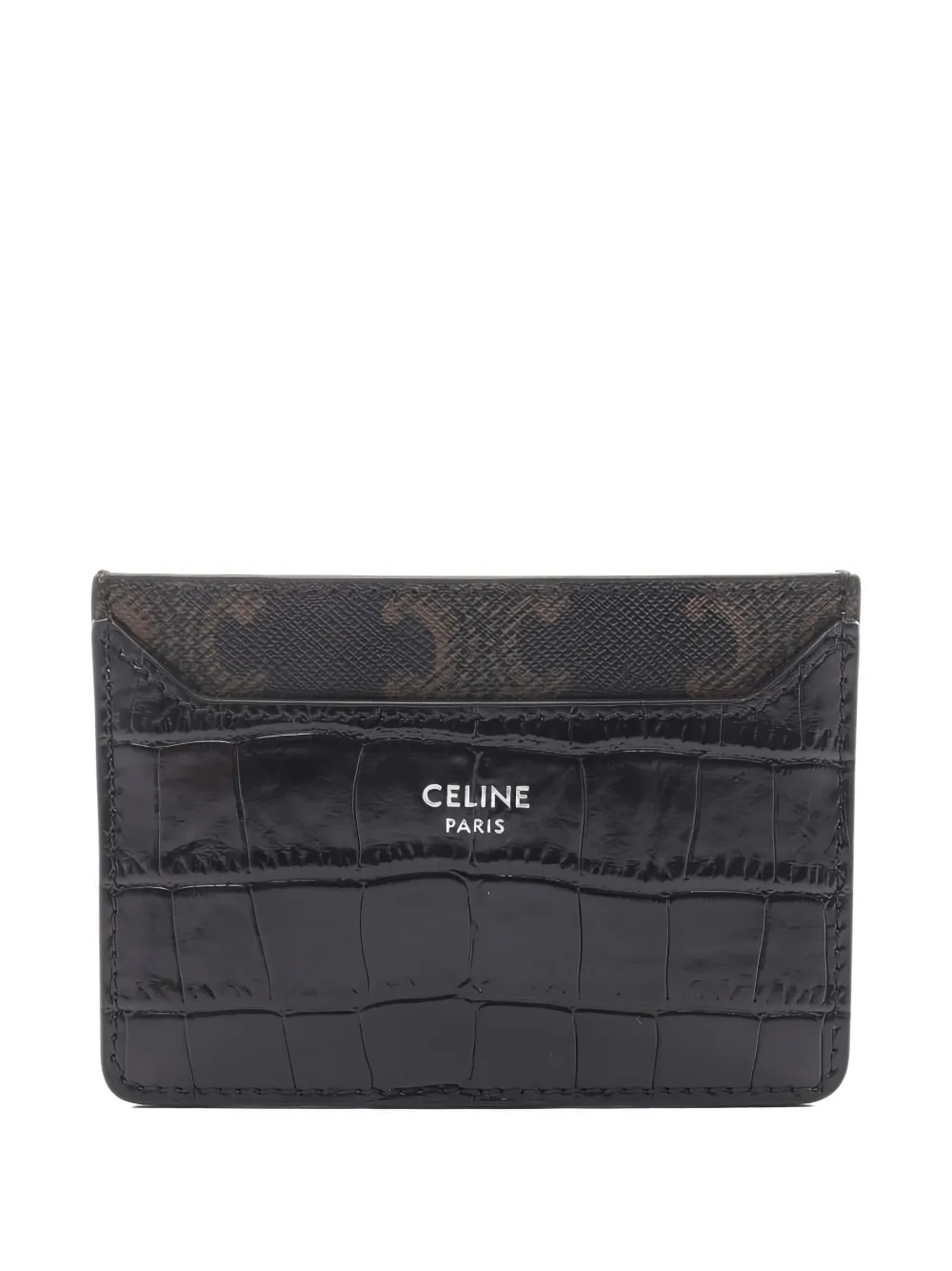 Pre-owned Celine 2020s Triomphe Crocodile-embossed Card Holder In Black