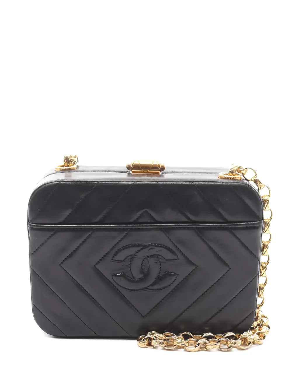 Pre-owned Chanel 1994-1996 Diamond Stitch Coco Mark Chain Cross Body Bag In Black