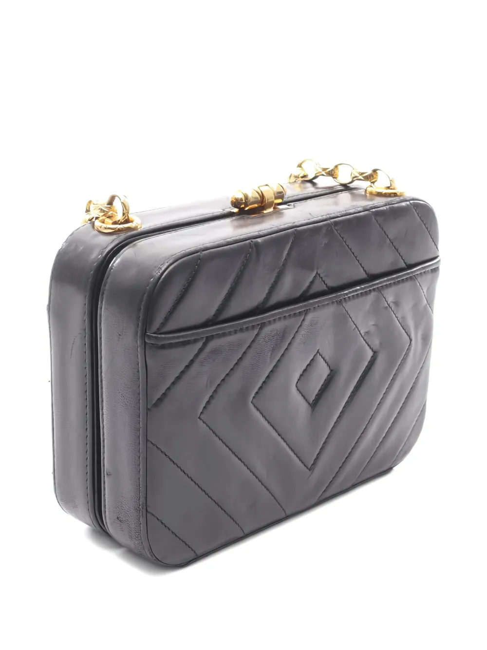 Pre-owned Chanel 1994-1996 Diamond Stitch Coco Mark Chain Cross Body Bag In Black