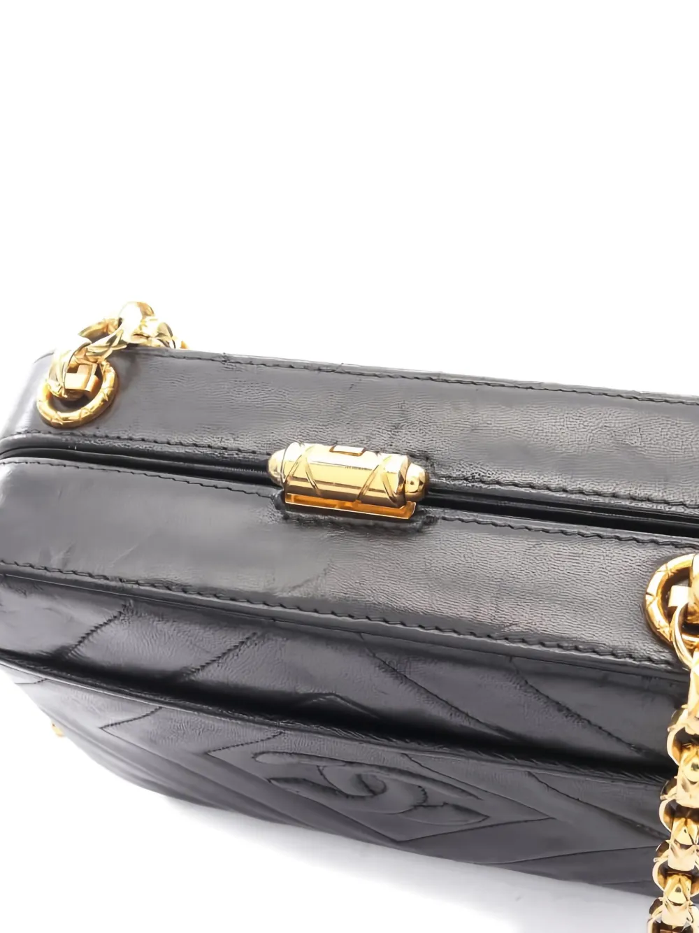 Pre-owned Chanel 1994-1996 Diamond Stitch Coco Mark Chain Cross Body Bag In Black