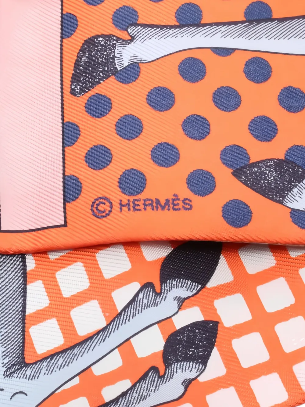 Pre-owned Hermes 2010s Cavalier En Formes Printed Ribbon Scarf In Orange