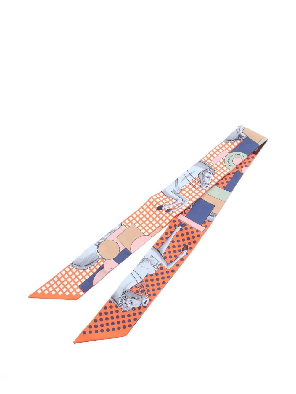 Pre-owned Hermes 2010s Cavalier En Formes Printed Ribbon Scarf In Orange