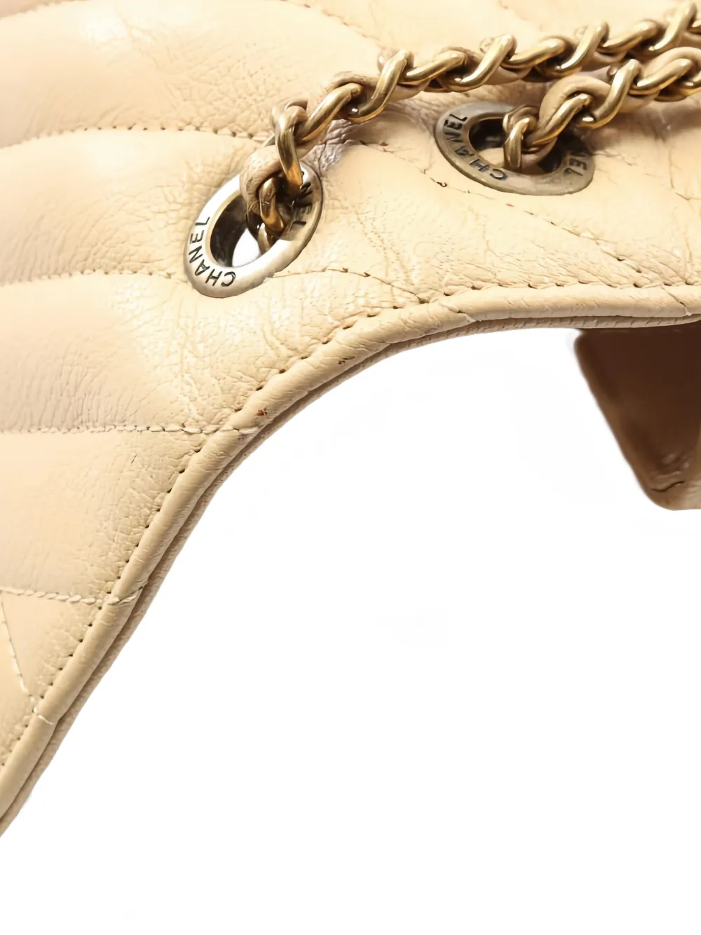 Pre-owned Chanel 2016-2017 Diagonal-quilting Chain-strap Shoulder Bag In Neutral